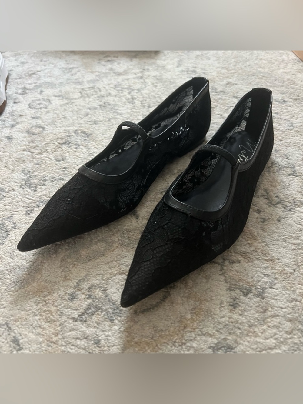 Black Pointed Toe Lace Flats
